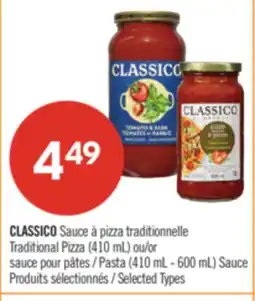 Pharmaprix CLASSICO Traditional Pizza Sauce (410 mL) or Pasta Sauce (410 mL – 600 mL) offer