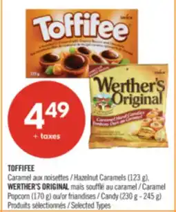 Pharmaprix TOFFIFEE Hazelnut Caramels (123 g), WERTHER'S ORIGINAL Caramel Popcorn (170 g) Candy (230 g - 245 g) offer