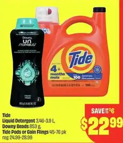 FreshCo Tide liquid detergent, downy beads, tide pods or gain flings offer
