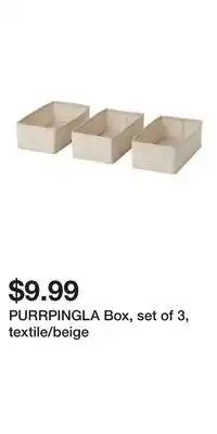 IKEA PURRPINGLA Box, set of 3, textile/beige offer
