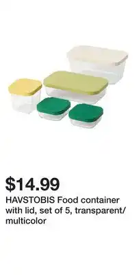 IKEA HAVSTOBIS Food container with lid, set of 5, transparent/multicolor offer