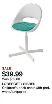 IKEA LOBERGET / SIBBEN Children's desk chair with pad, white/turquoise offer