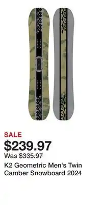 Sport Chek K2 Geometric Men's Twin Camber Snowboard 2024 offer