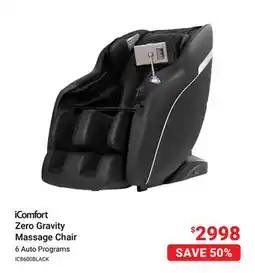 Visions Electronics iComfort Zero Gravity Massage Chair offer
