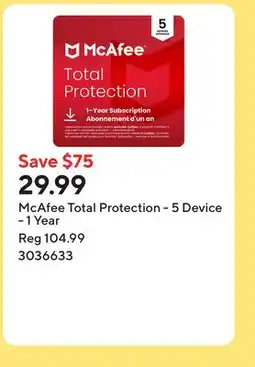 Staples McAfee Total Protection - 5 Device - 1 Year offer