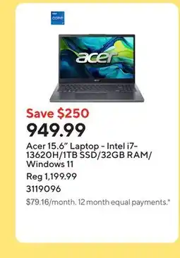 Staples Acer 15.6 Laptop - Intel i7-13620H/1TB SSD/32GB RAM/Windows 11 offer