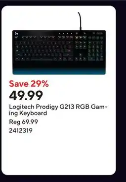 Staples Logitech Prodigy G213 RGB Gaming Keyboard offer