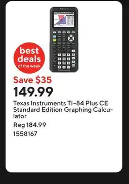 Staples Texas Instruments TI-84 Plus CE Standard Edition Graphing Calculator offer