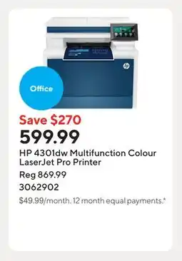 Staples HP 4301dw Multifunction Colour LaserJet Pro Printer offer