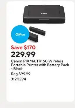 Staples Canon PIXMA TR160 Wireless Portable Printer with Battery Pack - Black offer