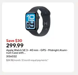 Staples Apple Watch SE 3 - 40 mm - GPS - Midnight Aluminum Case with Midnight Sport Band - S/M offer
