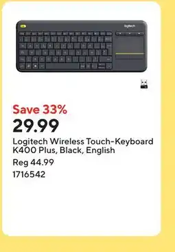 Staples Logitech Wireless Touch-Keyboard K400 Plus, Black, English offer