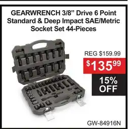 Atlas Tools & Machinery GEARWRENCH 3/8 Drive 6 Point Standard & Deep Impact SAE/Metric Socket Set 44-Pieces offer