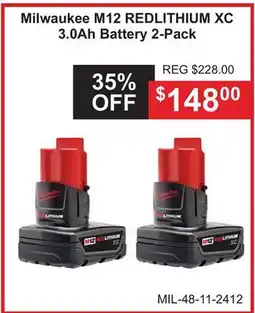 Atlas Tools & Machinery Milwaukee M12 REDLITHIUM XC 3.0Ah Battery 2-Pack offer