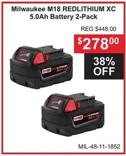 Atlas Tools & Machinery Milwaukee M18 REDLITHIUM XC 5.0Ah Battery 2-Pack offer