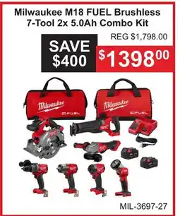Atlas Tools & Machinery Milwaukee M18 FUEL Brushless 7-Tool 2x 5.0Ah Combo Kit offer