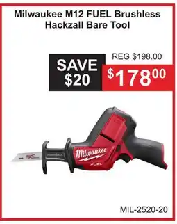 Atlas Tools & Machinery Milwaukee M12 FUEL Brushless Hackzall Bare Tool offer