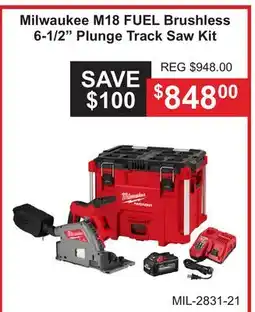Atlas Tools & Machinery Milwaukee M18 FUEL Brushless 6-1/2 Plunge Track Saw Kit offer