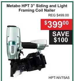 Atlas Tools & Machinery Metabo HPT 3 Siding and Light Framing Coil Nailer offer