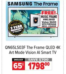 2001 Audio Video QN65LS03F Samsung 65 The Frame QLED 4K Art Mode Vision AI Smart TV offer