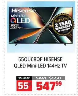 2001 Audio Video 55QU68QF HISENSE QLED Mini-LED 144Hz TV offer