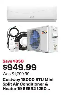 Best Buy Costway 18000 BTU Mini Split Air Conditioner & Heater 19 SEER2 1250 Sq. Ft Coverage offer