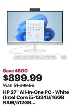 Best Buy HP 27 All-in-One PC - White (Intel Core i5-1334U/16GB RAM/512GB SSD/Windows 11) - Only at Best Buy offer