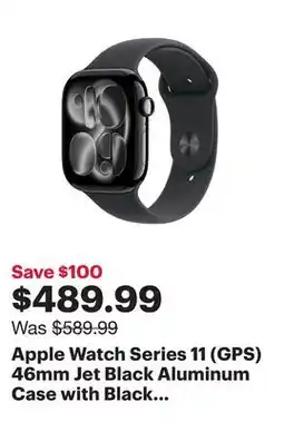 Best Buy Apple Watch Series 11 (GPS) 46mm Jet Black Aluminum Case with Black Sport Band - Medium/Large offer