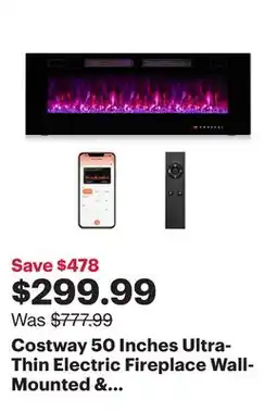 Best Buy Costway 50 Inches Ultra-Thin Electric Fireplace Wall-Mounted & Recessed Fireplace Heater offer