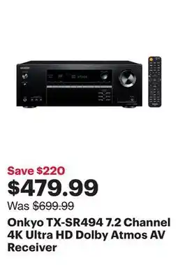Best Buy Onkyo TX-SR494 7.2 Channel 4K Ultra HD Dolby Atmos AV Receiver offer