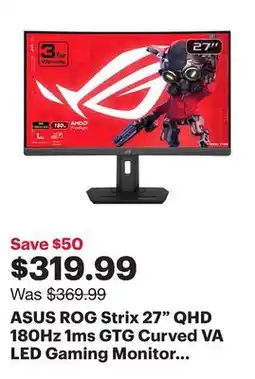 Best Buy ASUS ROG Strix 27 QHD 180Hz 1ms GTG Curved VA LED Gaming Monitor (XG27WCS) - Black offer