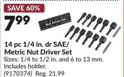 Princess Auto 14 pc 1/4 in. dr SAE/ Metric Nut Driver Set offer