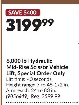 Princess Auto 6,000 lb Hydraulic Mid-Rise Scissor Vehicle Lift, Special Order Only offer