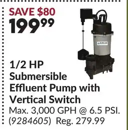 Princess Auto 1/2 HP Submersible Effluent Pump with Vertical Switch offer
