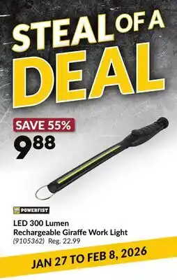 Princess Auto LED 300 Lumen Rechargeable Giraffe Work Light offer