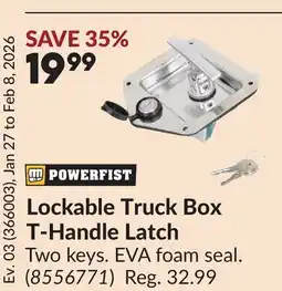 Princess Auto Lockable Truck Box T-Handle Latch offer