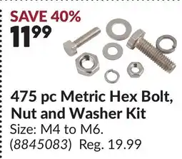 Princess Auto 475 pc Metric Hex Bolt, Nut and Washer Kit offer