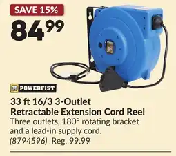 Princess Auto 33 ft16/3 3-Outlet Retractable Extension Cord Reel offer