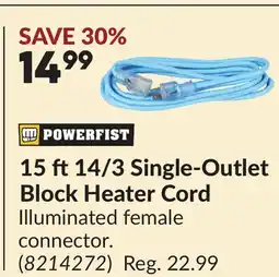 Princess Auto 15 ft 14/3 Single-Outlet Block Heater Cord offer