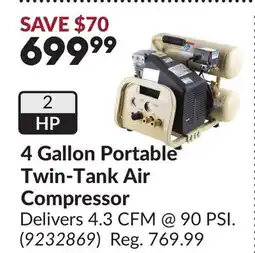 Princess Auto 4 Gallon Portable Twin-Tank Air Compressor offer