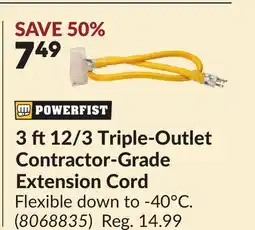 Princess Auto 3 ft 12/3 Triple-Outlet Contractor-Grade Extension Cord offer