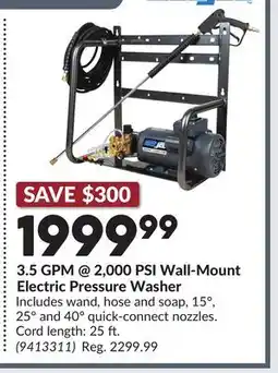 Princess Auto 3.5 GPM @ 2,000 PSI Wall-Mount Electric Pressure Washer offer