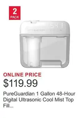Costco PureGuardian 1 Gallon 48-Hour Digital Ultrasonic Cool Mist Top Fill Humidifier with Humidistat offer
