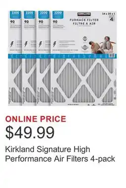 Costco Kirkland Signature High Performance Air Filters 4-pack offer