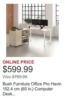 Costco Bush Furniture Office Pro Havin 152.4 cm (60 in.) Computer Desk with Mobile Storage Cabinet offer