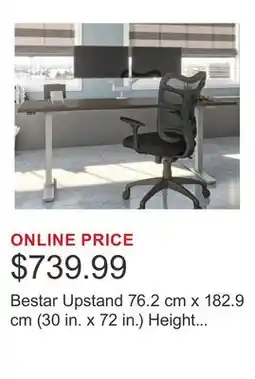 Costco Bestar Upstand 76.2 cm x 182.9 cm (30 in. x 72 in.) Height Adjustable Desk with Dual Monitor Arm offer