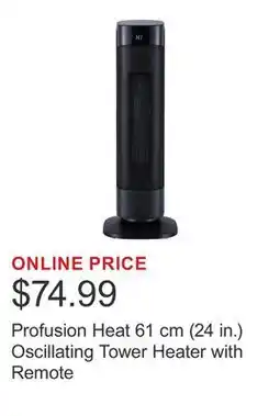 Costco Profusion Heat 61 cm (24 in.) Oscillating Tower Heater with Remote offer