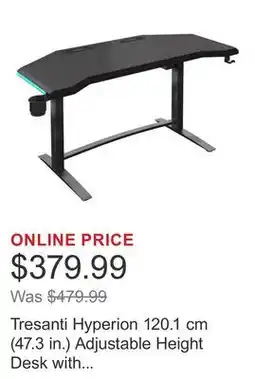 Costco Tresanti Hyperion 120.1 cm (47.3 in.) Adjustable Height Desk with LED Lighting offer
