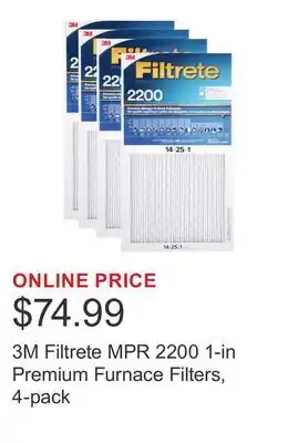 Costco 3M Filtrete MPR 2200 1-in Premium Furnace Filters, 4-pack offer