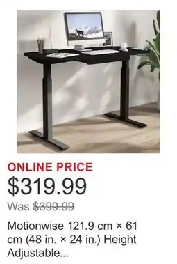 Costco Motionwise 121.9 cm × 61 cm (48 in. × 24 in.) Height Adjustable Standing Desk offer